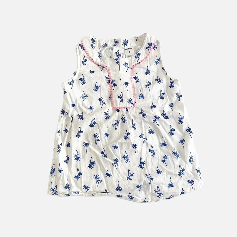 CARTER’S Girl’s Sleeveless Palm Tree Collared Top - Size 5